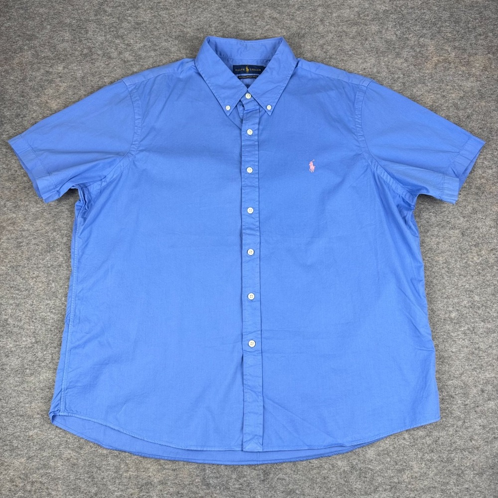 Ralph Lauren Feather Weight Twill Button Down Shirt Cotton Blue Mens XL